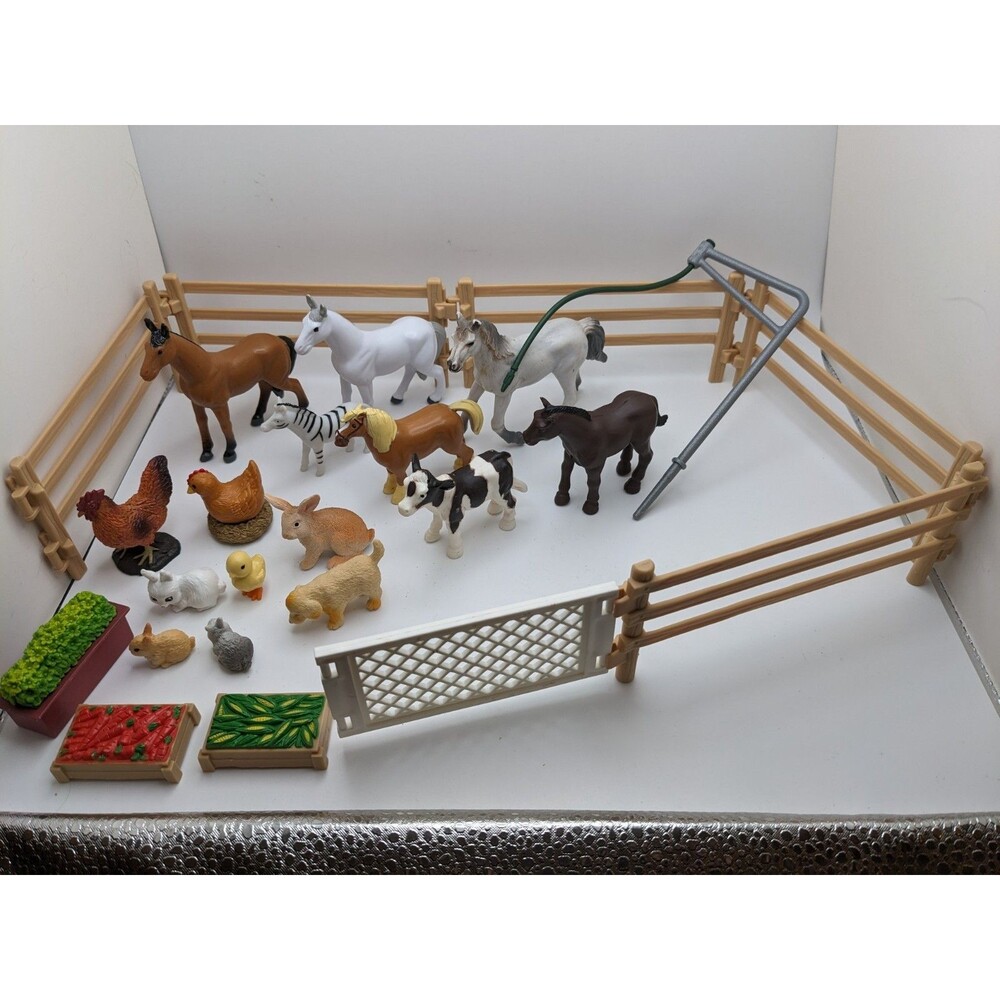 Farm Zoo Animal Figures Toys Assorted Mixed Chicken Dog Horse Rabbit Cow LOT 15